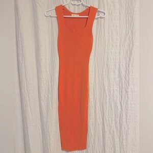 💚 Jolie & Joy | Orange Ribbed Sleeveless Fitted Dress - With Stretch - medium